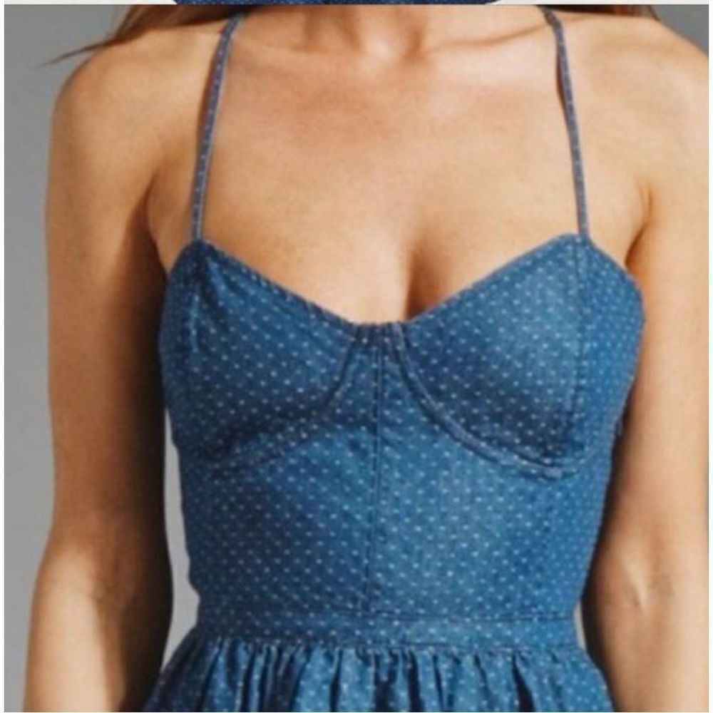 Free‎ People Polka Dot Denim Bustier Mini Dress PLL Size S - Picture 3 of 16